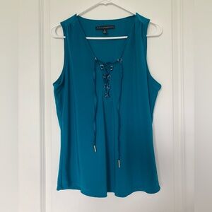 White House Black Market Teal Lace-Up Blouse